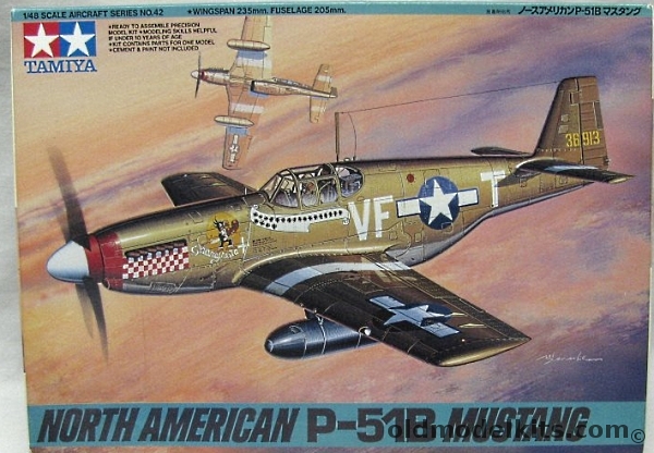 Tamiya 1/48 North American P-51B Mustang - USAAF 336 FS 4th FG Capt. D. Gentile / 358 FS 355 FG Lt. William Hovde / 339 FS 504 FG, 61042 plastic model kit